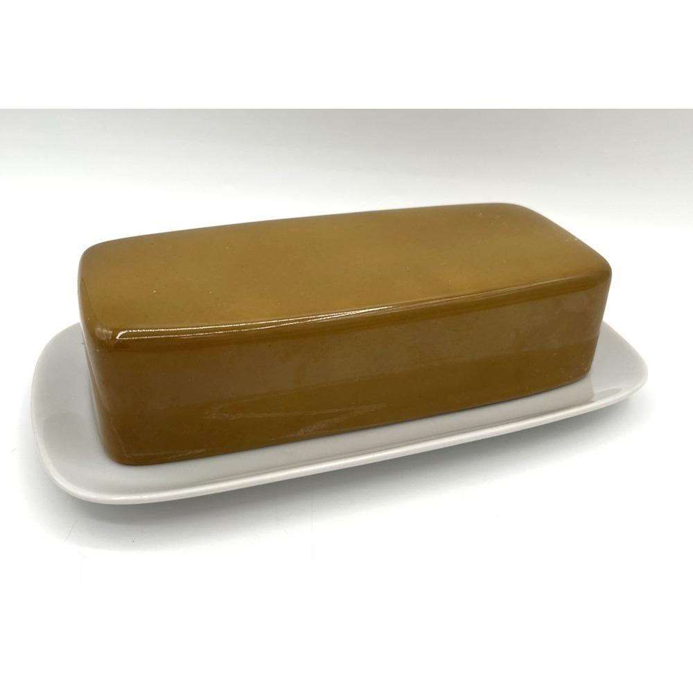 Vintage‎ Mikasa Eclipse Butter Dish Amber Gold Lid Fine China Japan MCM Modern